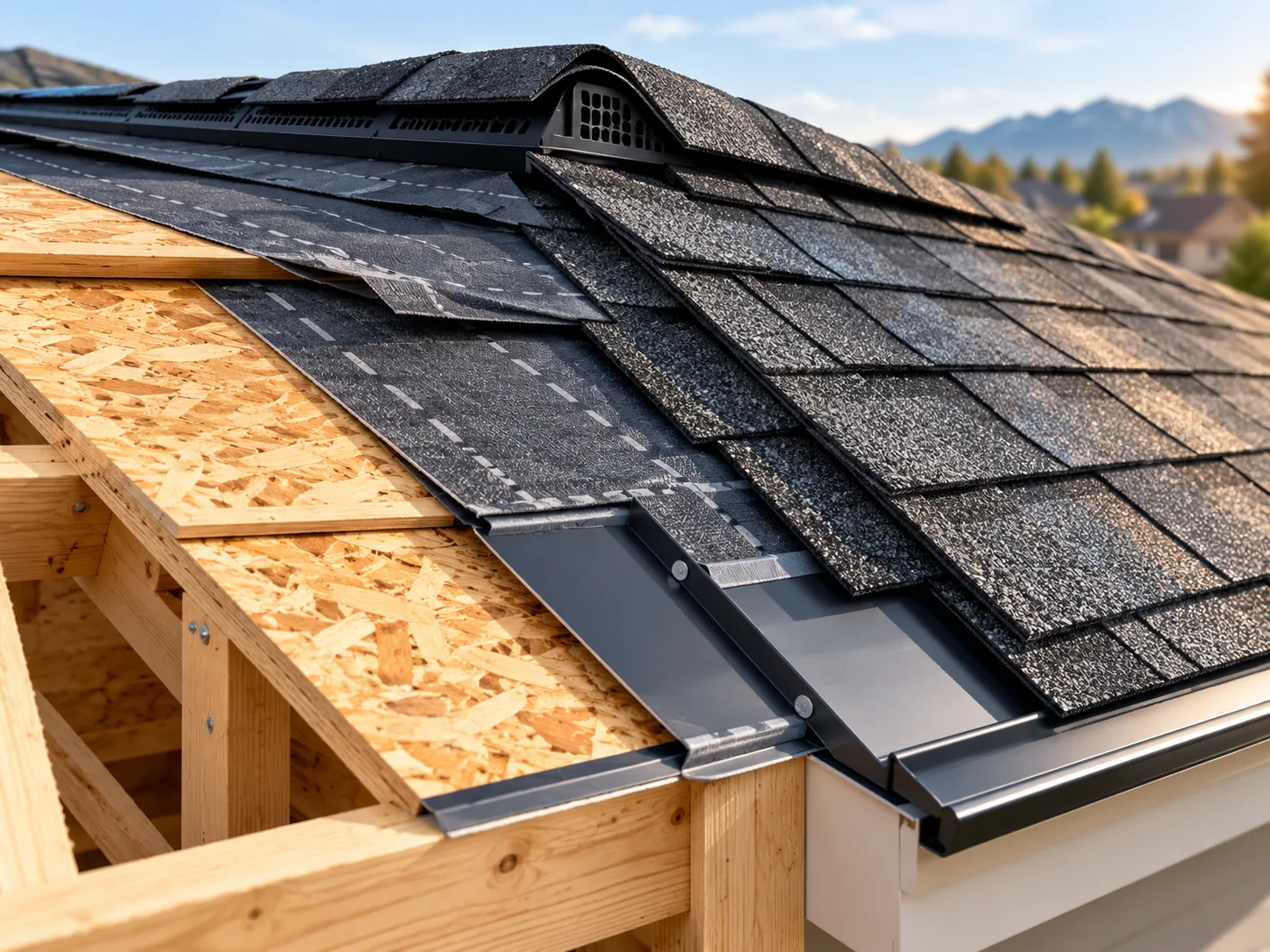 Detailed roof underlayment and shingle layers